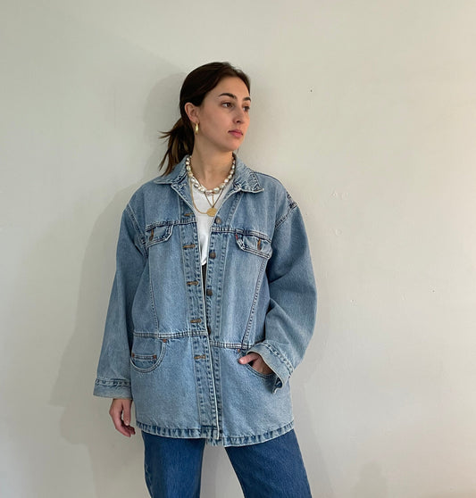 vintage 70s Levis faded light wash denim jean barn chore work jacket Large