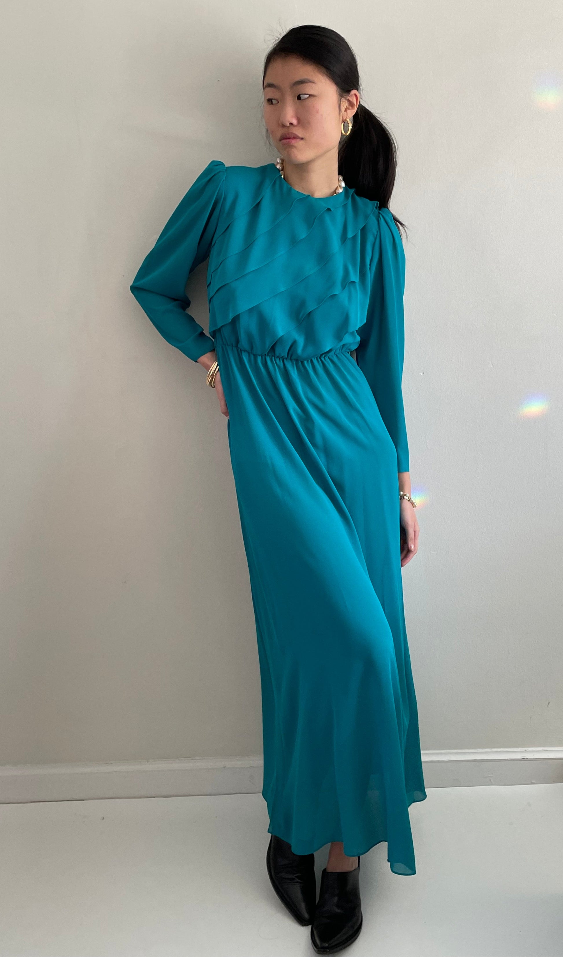 vintage chiffon sheer cocktail wedding guest maxi dress