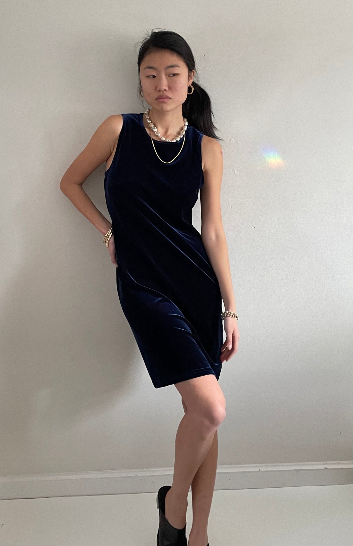 vintage 90s stretch velvet sleeveless easy t-shirt tank shift dress