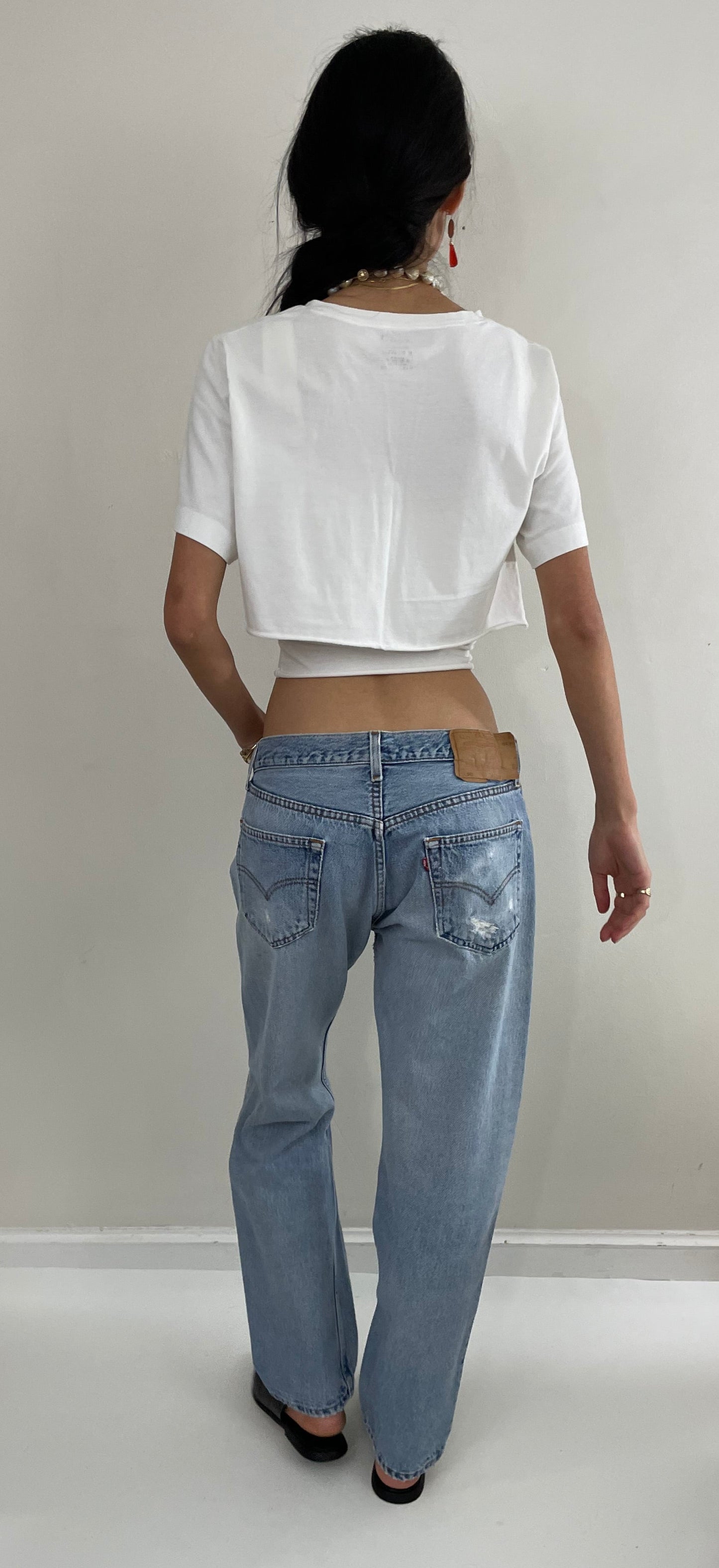 RESERVED Vintage 80s Levi's 501 faded button fly medium wash red tab patched knee Levis iconic jeans size 32 x 29