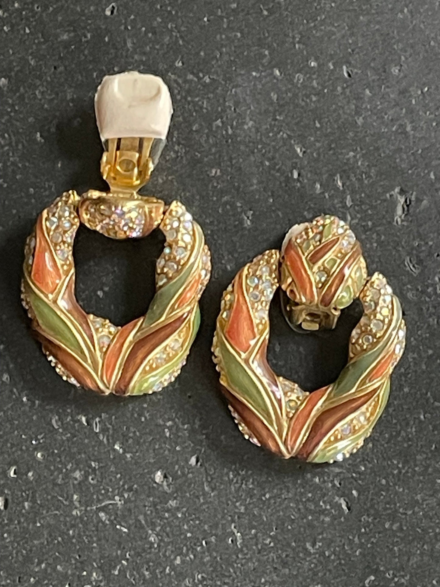 Vintage 90s Roxanne Assoulin Enamel Cuff Bracelet and Door Knocker Earring Matching Set Jewelry