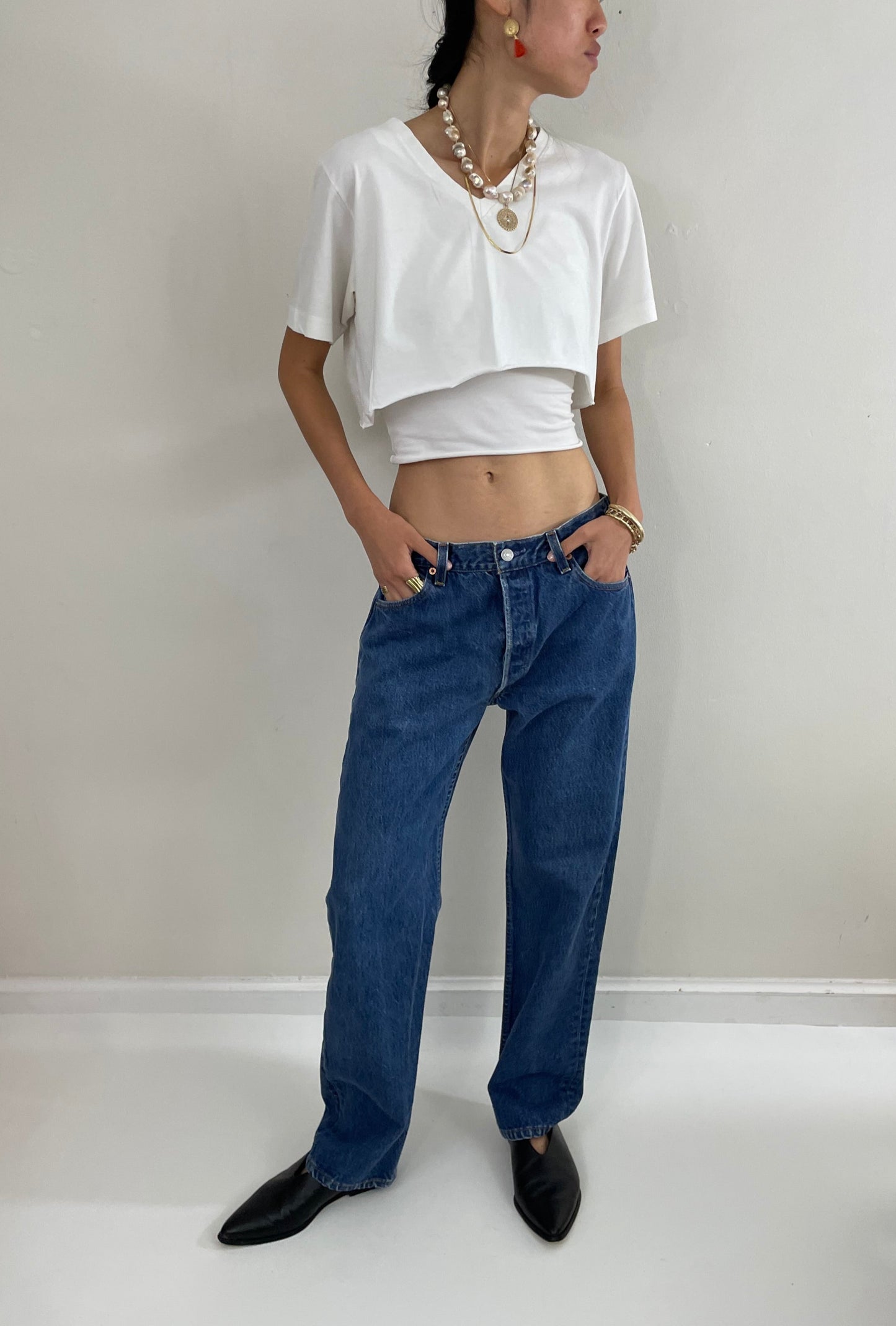vintage 80s Levi's 501 faded button fly medium wash red tab Levis iconic jeans made in USA size 32 x 30