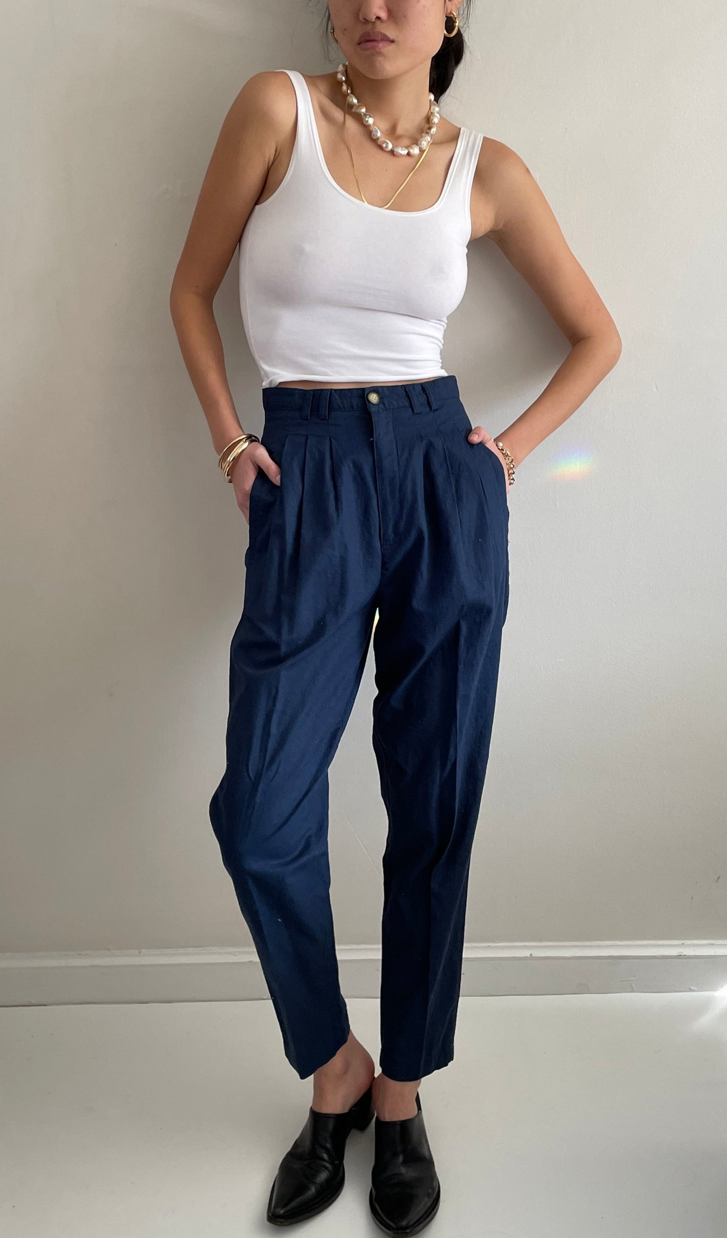 Vintage 90s Linen Pant Suit: blue blazer + pleated pants size 2/4