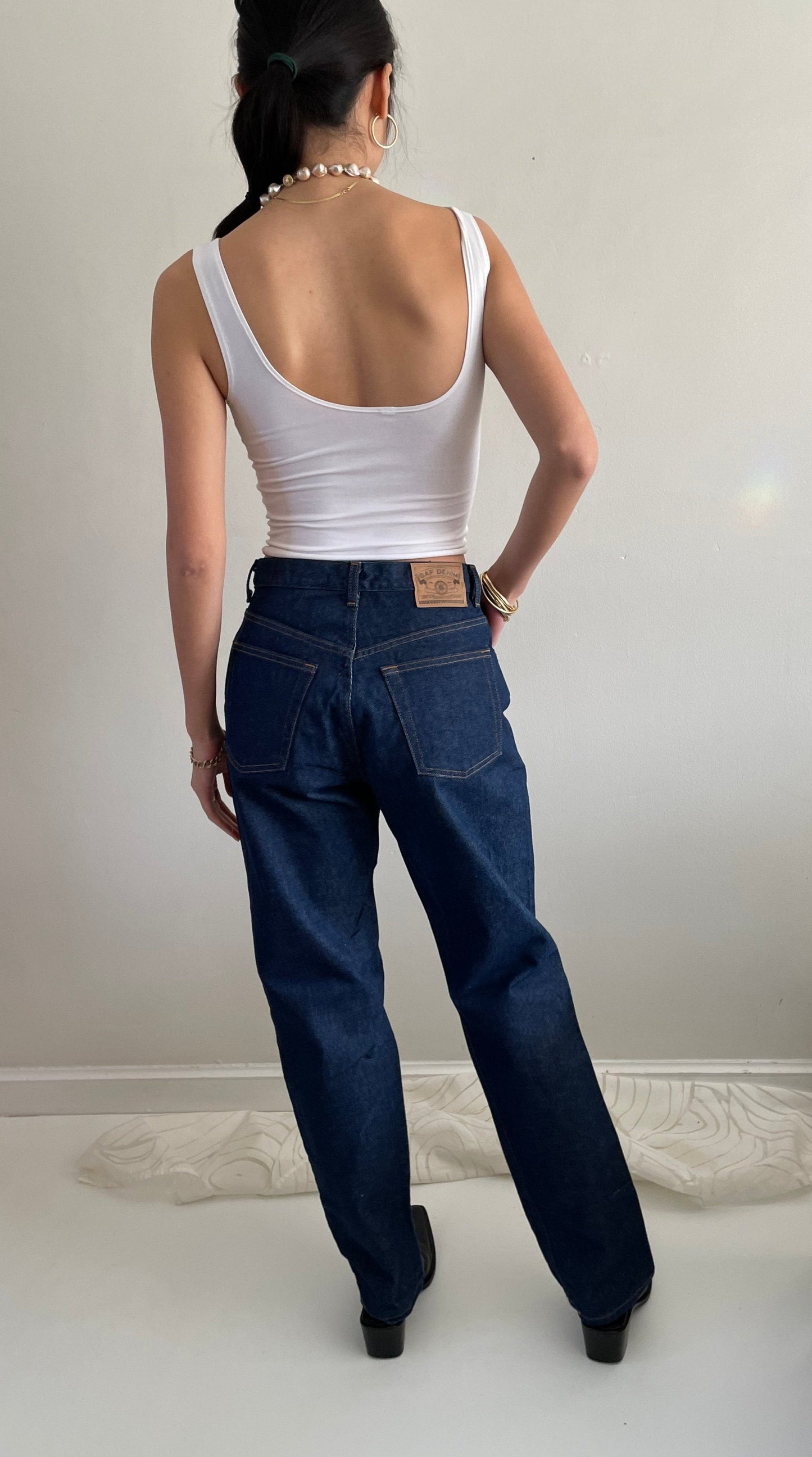 vintage 90s Gap dark wash high waisted classic button fly original GAP deadstock denim jeans USA deadstock | 27 Waist