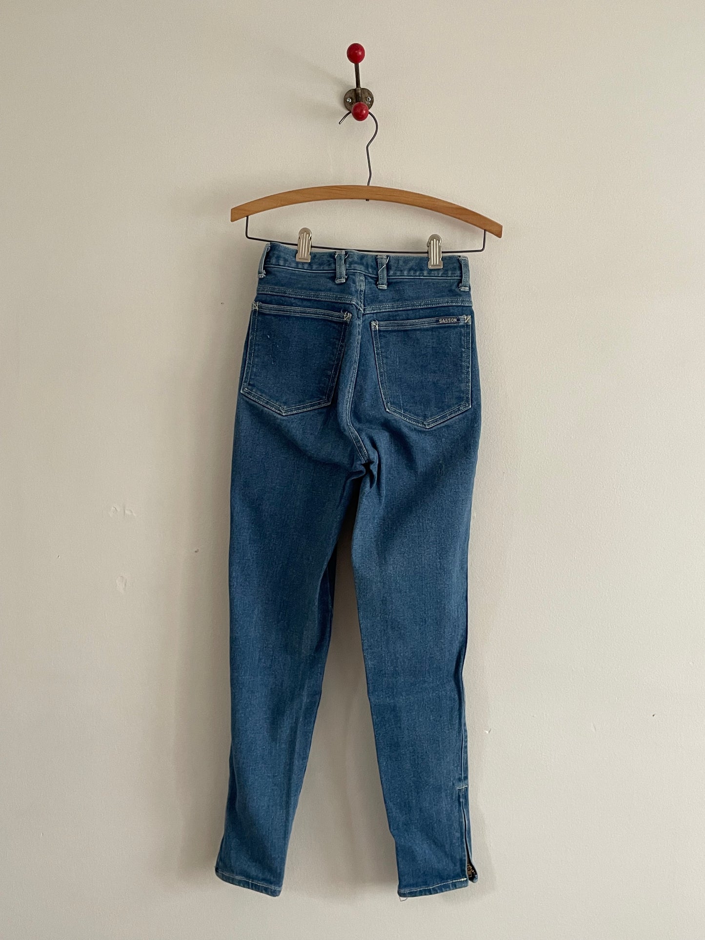 vintage 90s Sasson designer high waisted ankle zip tapered medium wash JAPAN student petite juniorjeans | size 0 23 waist XXS